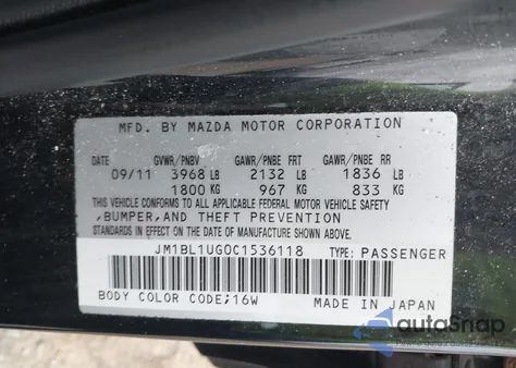 2012 Mazda Mazda3 I Sport from USA, damaged, VIN JM1BL1UG0C1536118